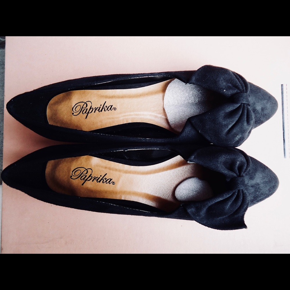 Black Bow Kitten Heels Flats micro suede